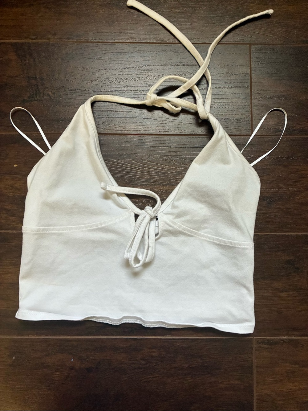 Garage White Halter Tie-Front Crop